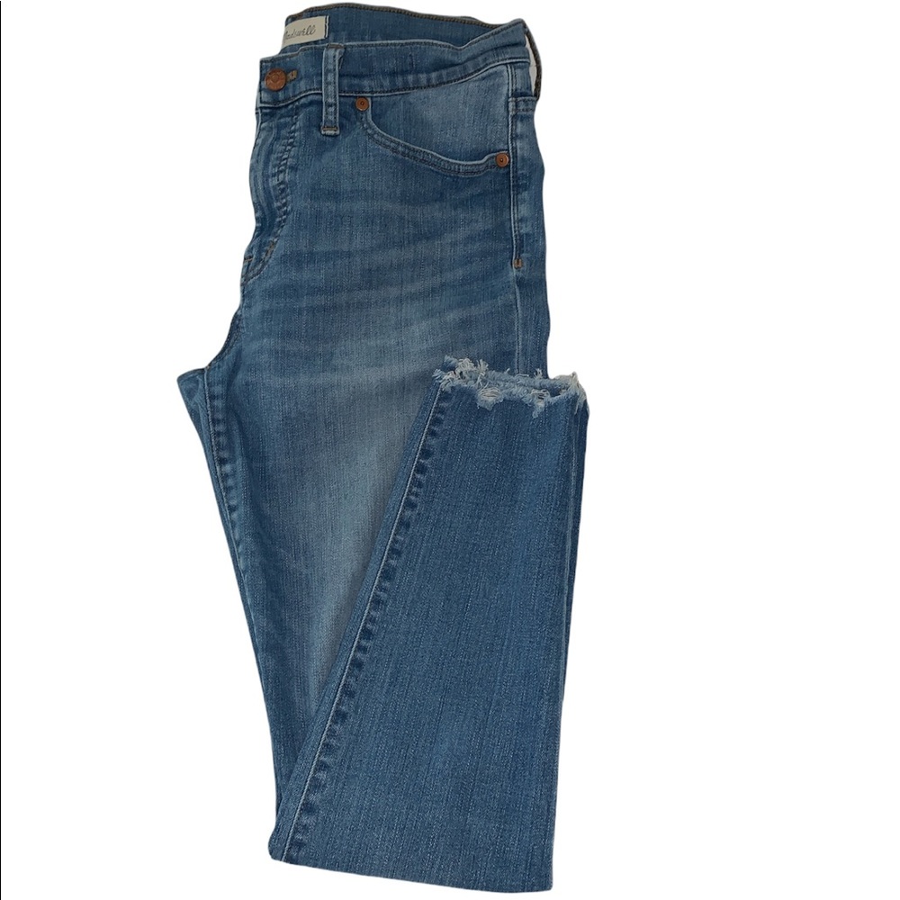 Madewell 9” mid rise skinny jeans size 30 medium wash raw hem stretch denim